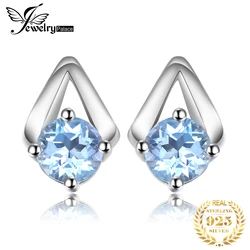 JewelryPalace 1.2ct Round Natural Sky Blue Topaz 925 Sterling Silver Stud Earrings for Woman Gift