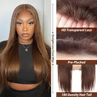 4x4 Chocolate Brown Lace Front Wig Human Hair HD Transparent Straight Lace Front Wigs Pre Plucked Brown Wig Colored #4 5