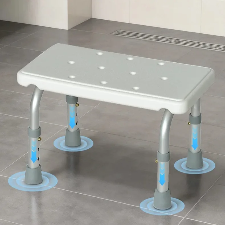 Aluminum Shower Chair, Height Adjustable Bathroom Stool with Non-Slip Feet, Medical Seat for Elderly, Heavy Duty Bench for Tub