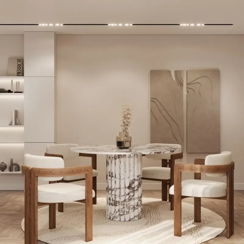 Kumusi Furniture Lorenzo Calacatta Viola Round Dining Table With Fluted Base