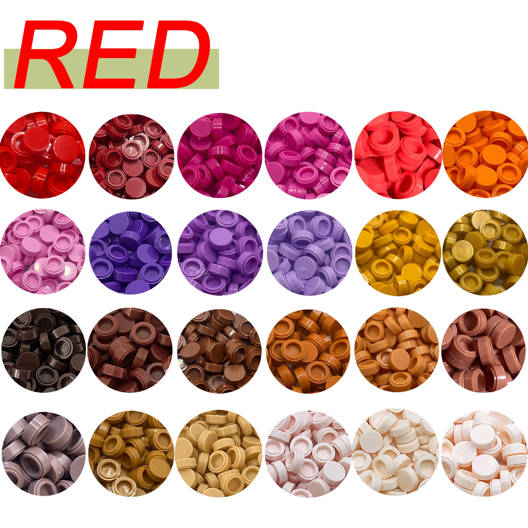 

1000pcs 98138 Round Tile 1x1 Round Circle Red Series Pixel Painting Building Block Toy Mosaic Drawing Parts
