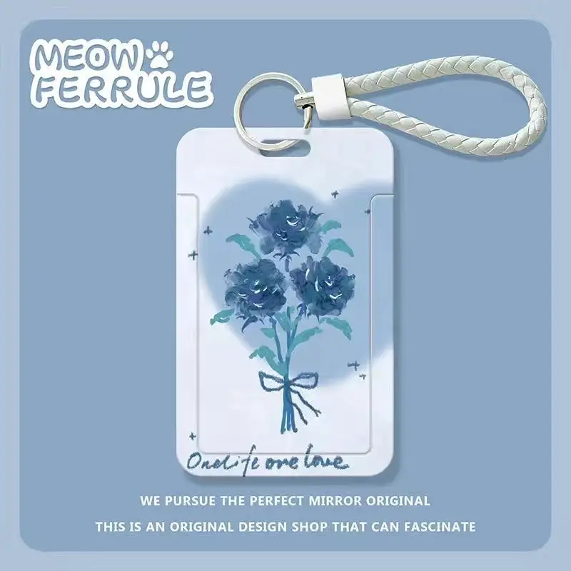 Blue Rose Minimalismo Porta badge da donna Portachiavi Porta carte d'identità di credito Borsa per badge Studente Campus Porta carte con cordino Protezione per foto