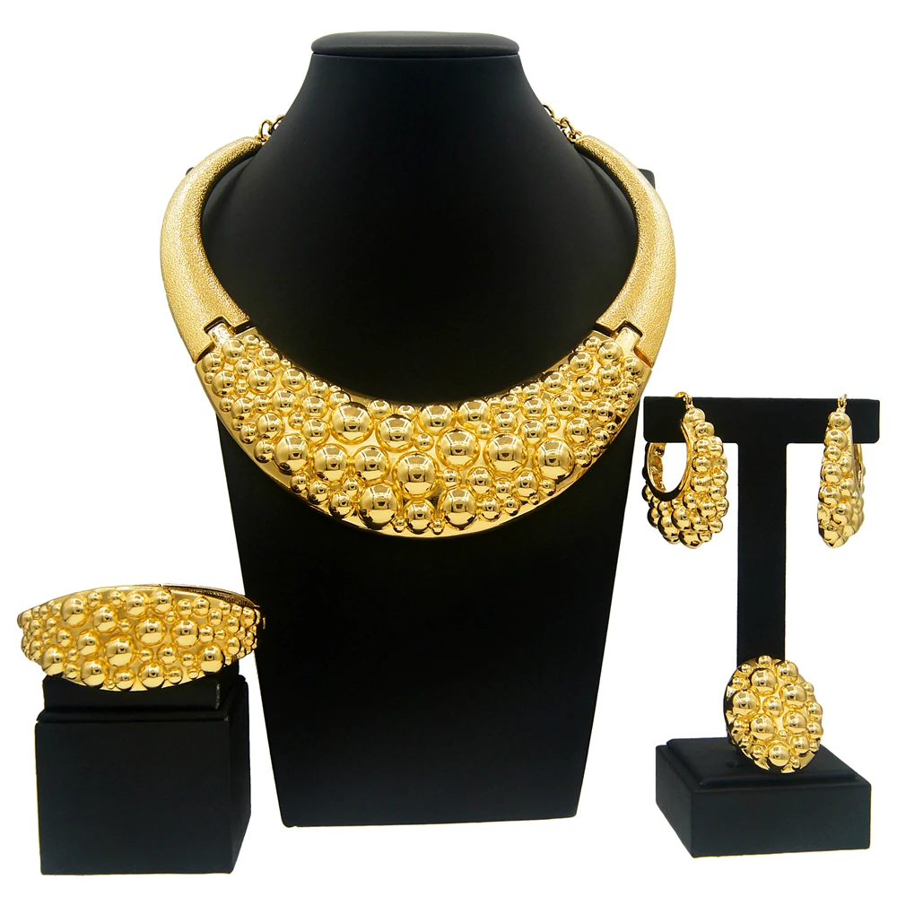Stylish Women's Jewelry Set Including Large Gold Necklace  Earrings Suitable For Everyday Wear Gold Bracelet Gift For Women