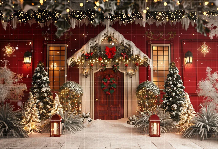 Mehofond Photography Background Winter Christmas Shop Snow Front Door Xmas Tree Kids Family Portrait Decor Backdrop Photo Studio