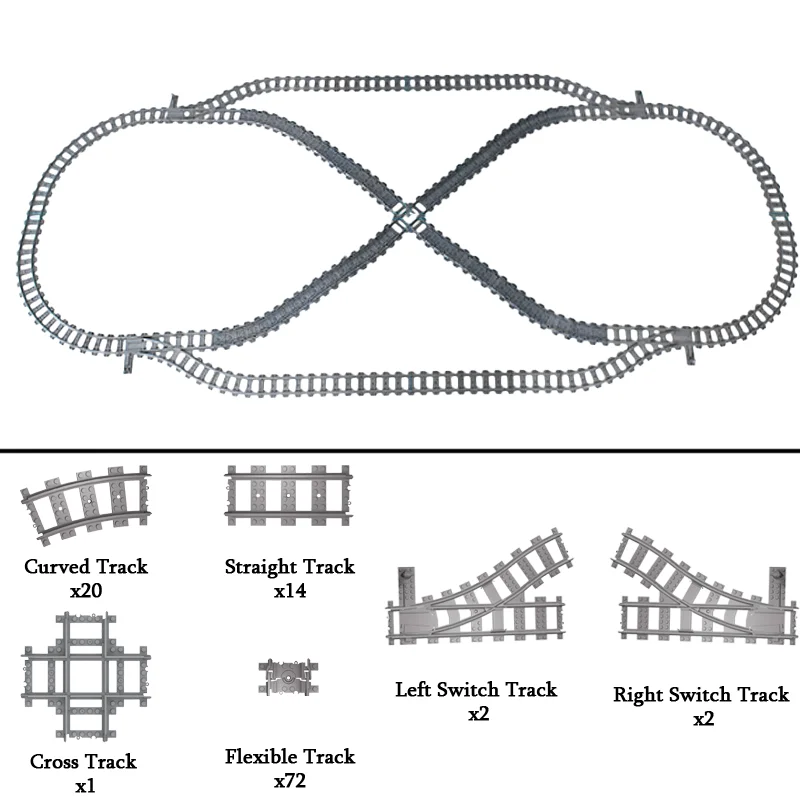 

Городской поезд, набор MOC «сделай сам», прямые изогнутые гибкие направляющие, переключатель, вилка, строительные блоки, креативные игрушки для детей, сборка модели