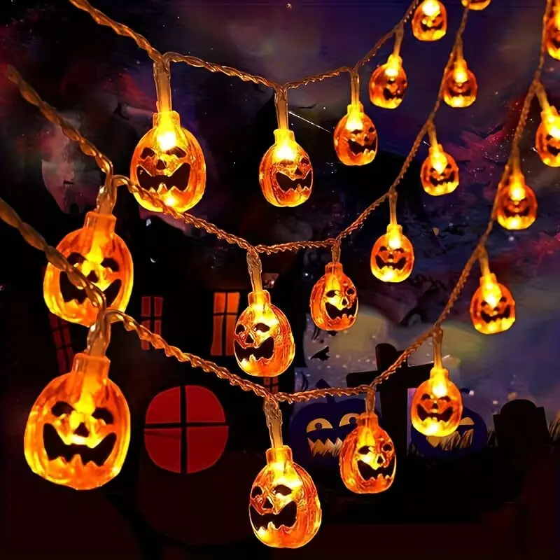 59/118inch Halloween 10/20LED String Lights Battery-Powered Spooky Pumpkin Lanterns Fairy Lights Outdoor Home Party Decorations