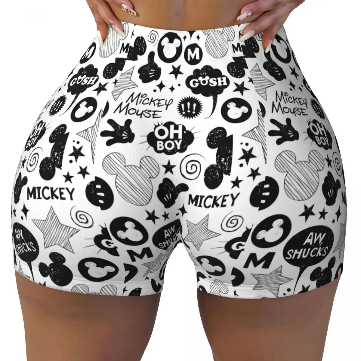 Mickey Mouse Cute Pattern Yoga Tight Shorts Woman Butt Fitness Workout Gym Sports Leggings