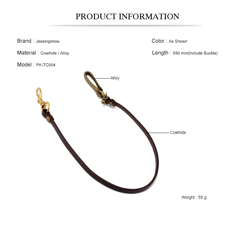 2025 Punk Style Trousers Chain Handmade Long Cowhide Plain Genuine Leather Keyring Jean Wallet Chain
