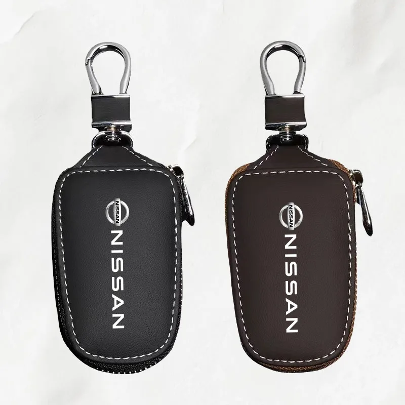 Leather Car Key Bag Vehicle Logo Keychain Case for Nissan Qashqai J11 J10 X-trail T32 Juke Altima Sentra Auto Accessories