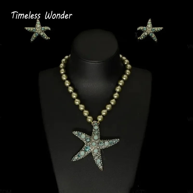 

Вневременное ожерелье Wonder с кристаллами циркона и морской звездой, серьги на пуговицах, женский дизайнерский комплект ювелирных украшений, роскошный топ для подиума, редкий 4612