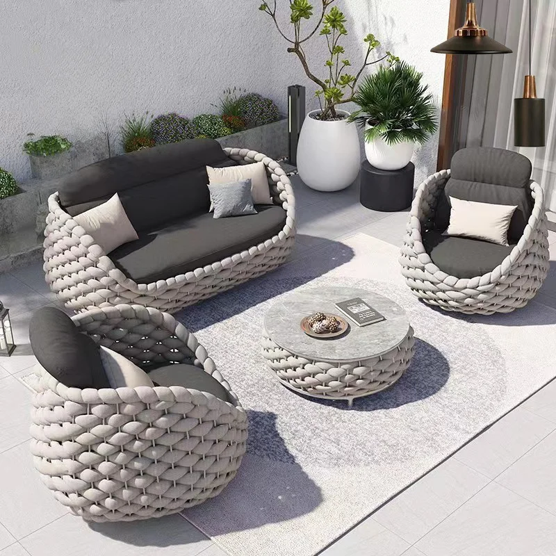 Leisure Hotel Courtyard Rope Weaving Patio Furniture Set Rope Garden Sofa