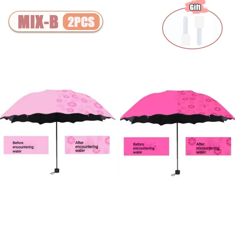 1-2PCS Tragbare Kreative Wasser Blüte Regenschirm Manuelle Schwarz Beschichtung UV Schutz Sonne Regen Dual Verwenden Klapp Sonnenschirm