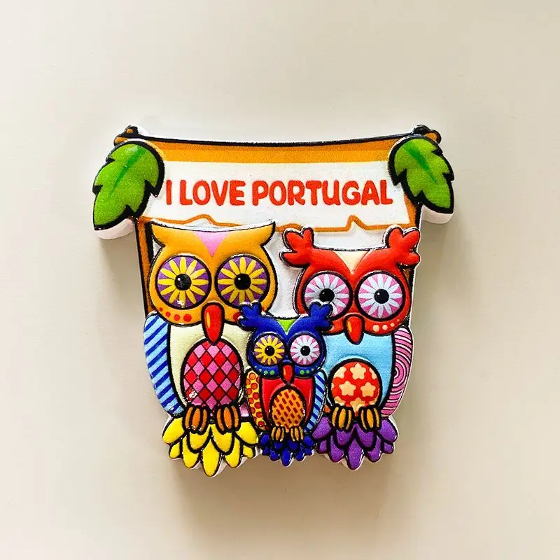

Portuguese Cute Owl Family Cultural and Creative Home Decorations 3d Painted Refrigerator Magnet Travel Souvenirs