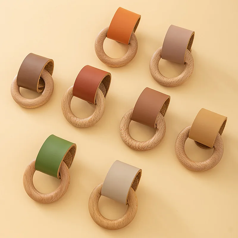 

Современный светлый роскошный верхний слой воловьей кожи с одним отверстием, деревянная ручка, шкаф для ванной комнаты, ручка для ящика, дверные ручки для шкафа