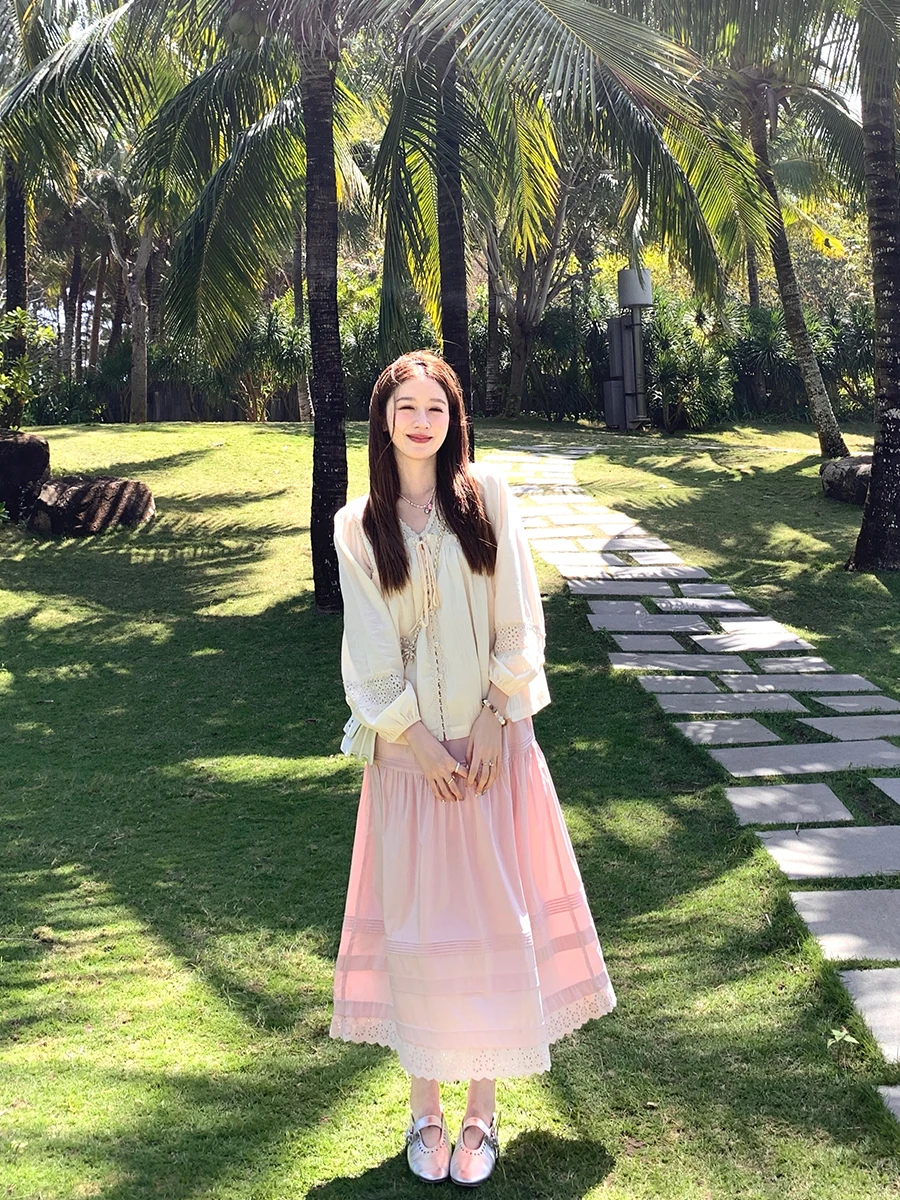 

Юбка-миди А-силуэта Ele Yang Yang YANUOYU: дизайнерская модель, стройнящая фигуру, с высокой талией, из смесового хлопка, для элегантных дам