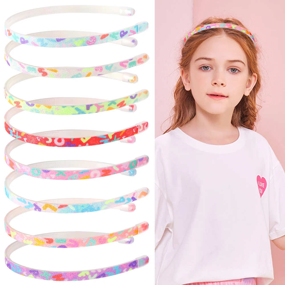 

10pcs 1cm Sweet Candy Color Headband for Children Glitter Color Gradient Hairband ABS Wave Pattern Anti-Slip Tooth Headband