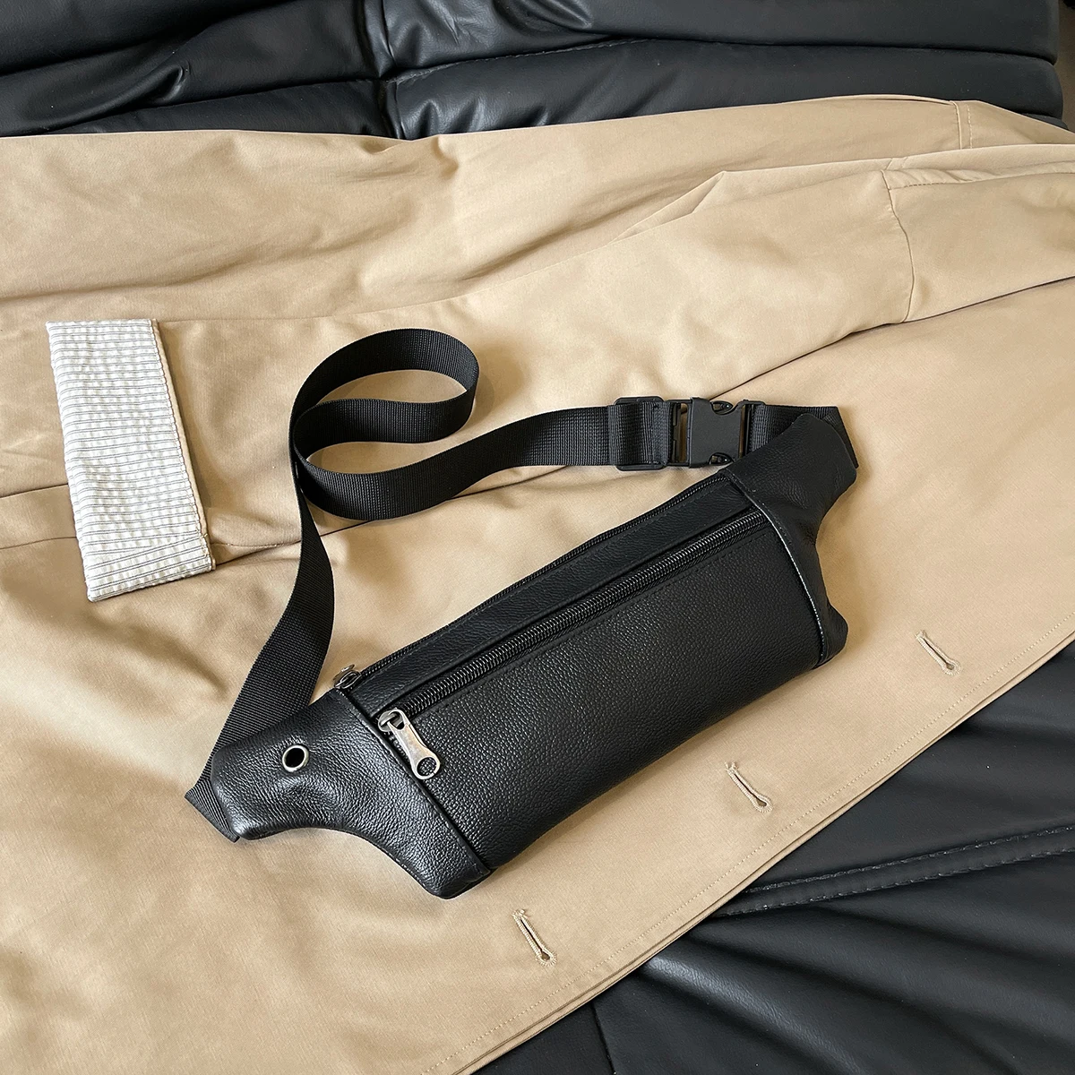 Cowhide Waist Bag Men's Wearing Belt Phone Waist Bag Layer Cowhide Multifunctional Single Shoulder Crossbody Phone Bag