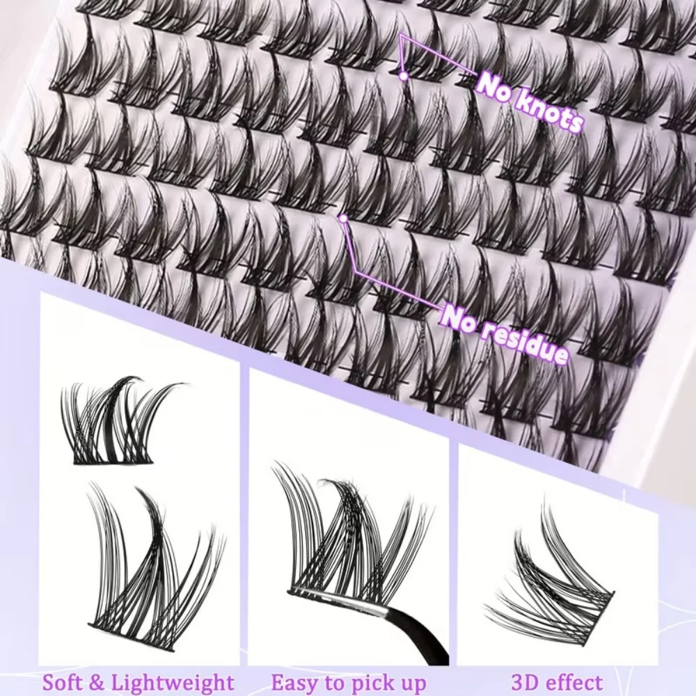 Natürliche, schlanke Wimpern im Feen-Stil, 8-16mm, verlängerte CC-Kurve, Comic-Wimperncluster, 140 Stück, einzelne Wimperncluster, Set – Detail 5