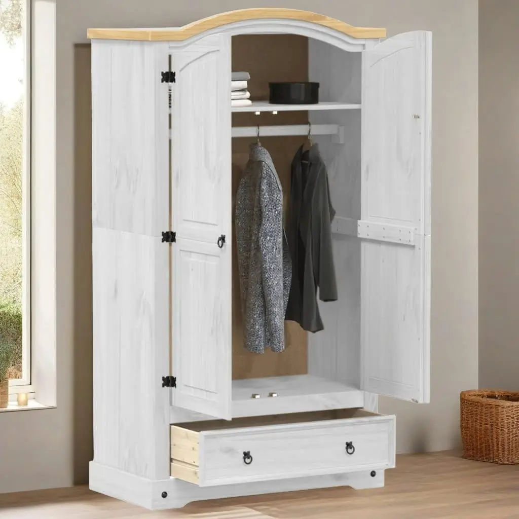 White Solid Pine Wardrobe 102x52x186 cm - Stylish Storage Solution for Your Bedroom