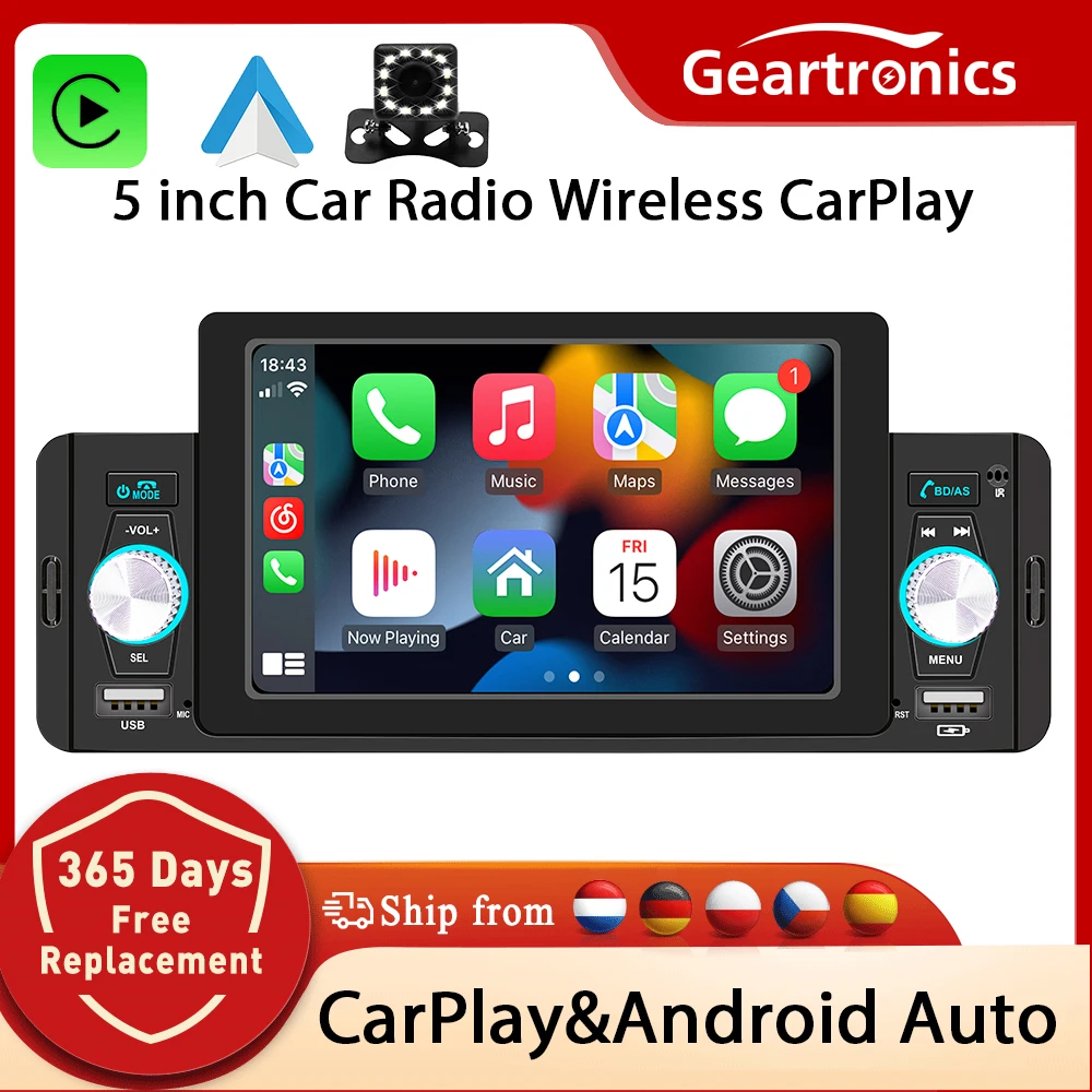 Gearelec 5 inch Car Radio 1 Din CarPlay Android Auto Multimedia For Volkswagen Nissan Toyo Bluetooth MirrorLink FM Receiver