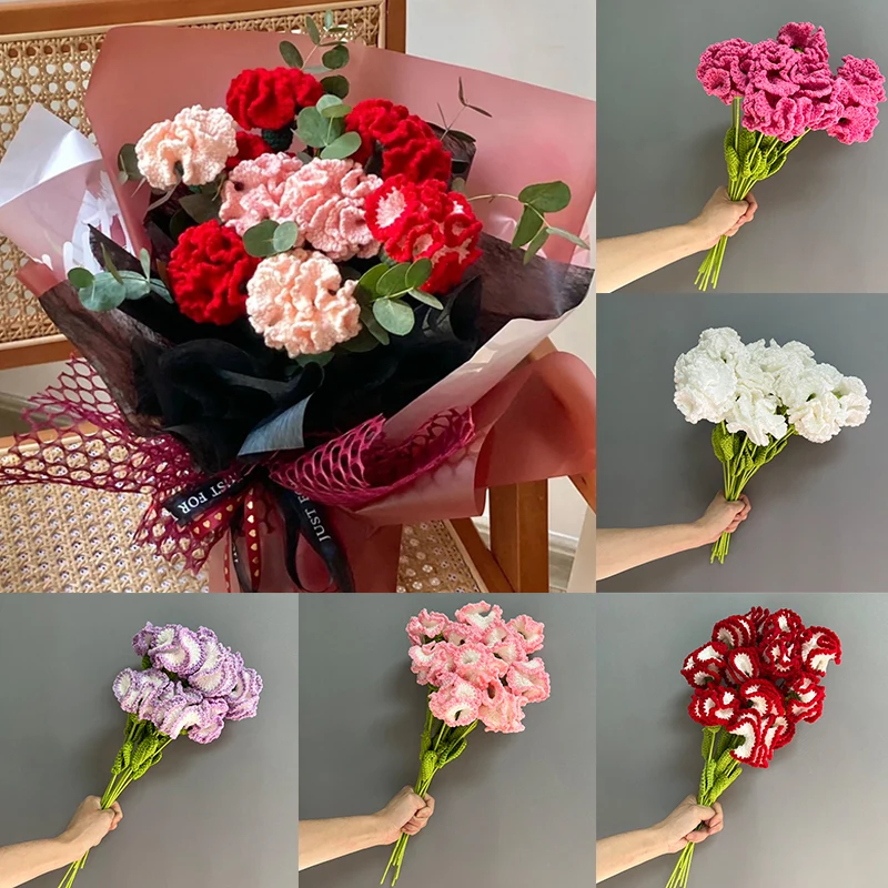 Carnations Crochet Flowers Bouquet Artificial Flowers Wedding Bouquet For Bride Party Decor Mother's Day Valentine's Day Gifts