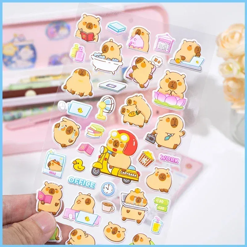 4 pcs/lot Capybara Work Happy Life 3D Puffy Sticker Scrapbooking  Journaling Cute Stationery Diary Sticker Decor Supplies