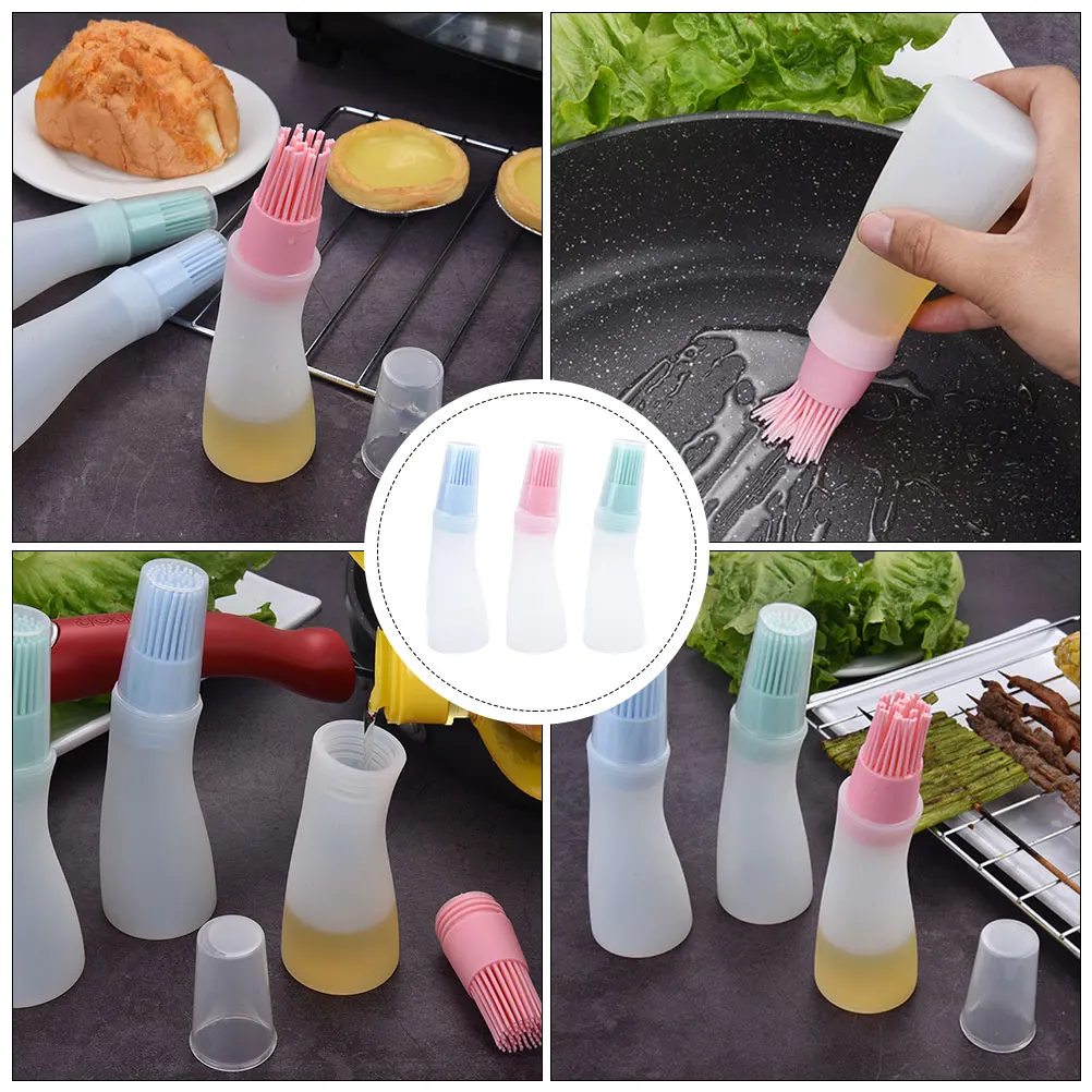 

3Pcs Oil Bottle Brush Set Silicone Leak Proof Kitchen Oil Storage Containers Bbq Cooking Accessories Barbecue Sauce Vinegar
