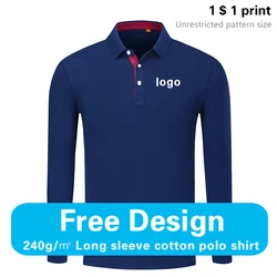 Autumn Winter pure cotton Long Sleeve Polo Custom Embroidered Logo Business Men And Women Printing Company Design Brand