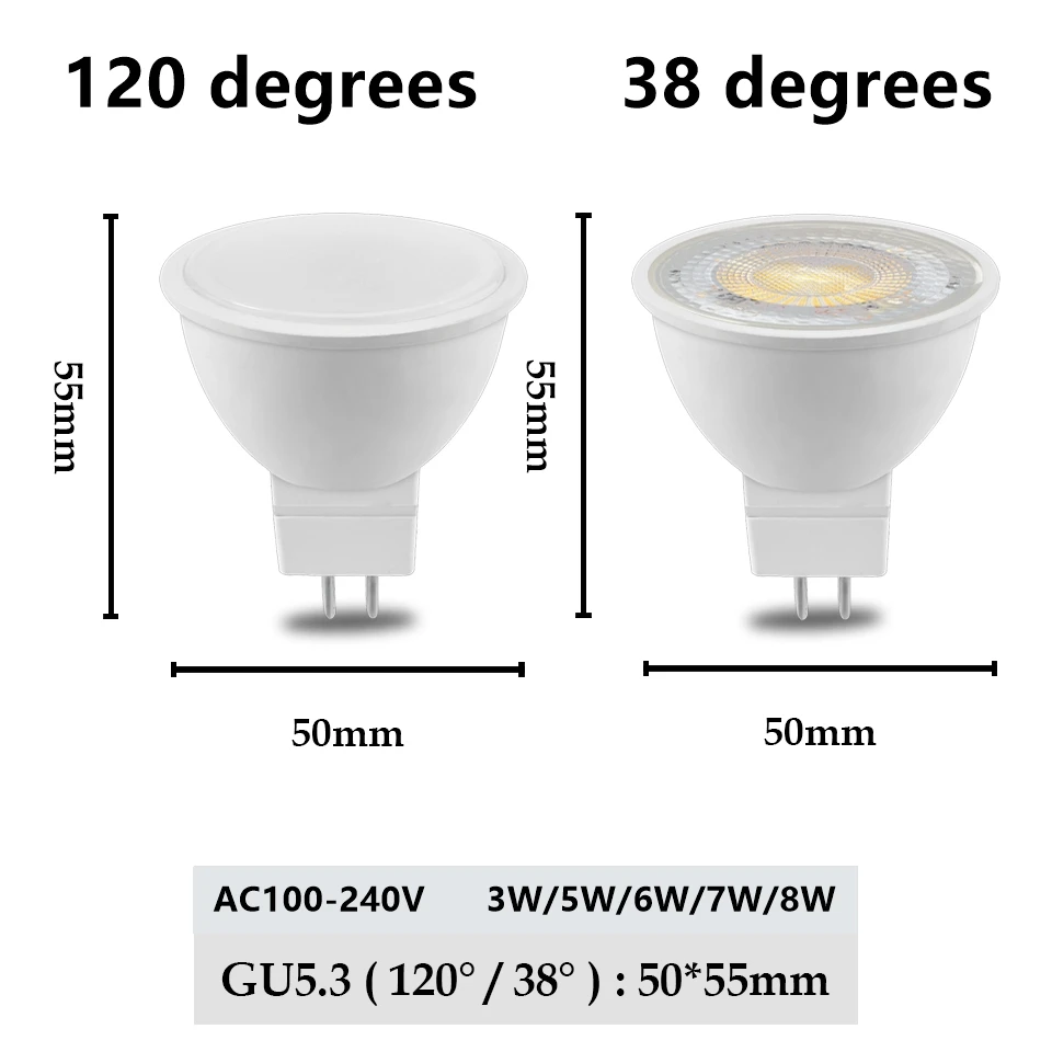 Foco LED en línea GU5.3, MR16, AC220V, AC110, ca/cc, 12V, sin parpadeo, adecuado para reemplazar una lámpara halógena de 20W-50W en el estudio