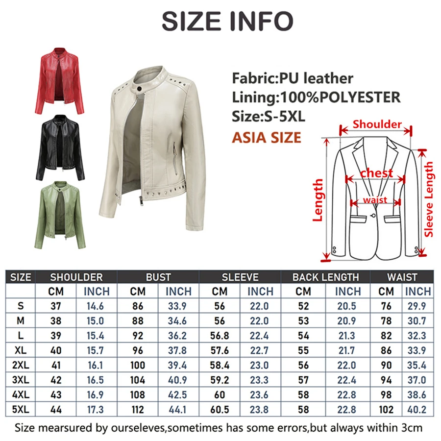 Autumn Faux Soft PU Leather Jackets For Women Coats Black Red Fashion Rivets Slim Design Long Sleeve Casual Outwear S-5XL