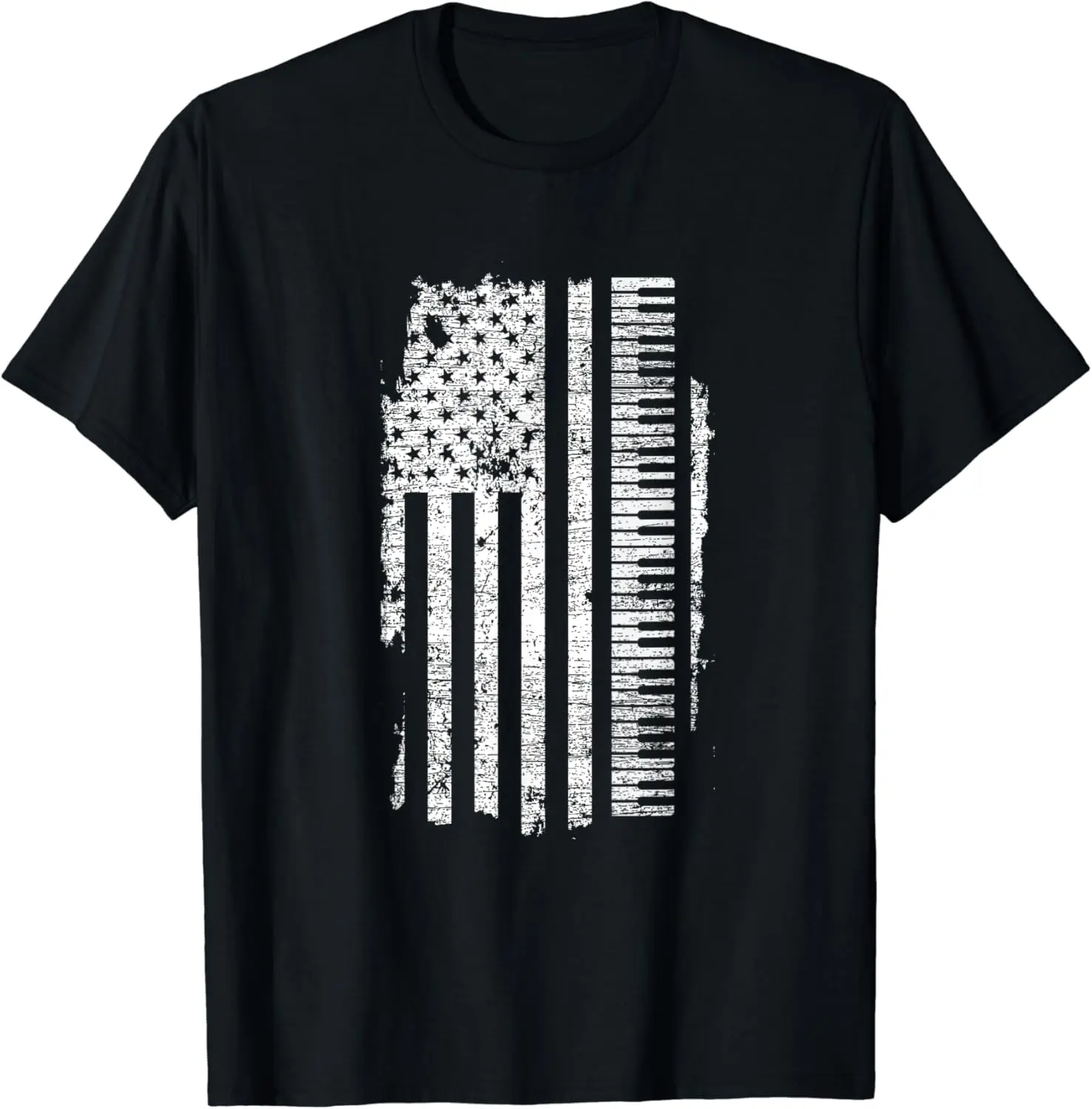 Piano T-Shirt - Keyboard USA Flag Pianist Gifts Music Men Women Clothes Oversized Cotton Tees