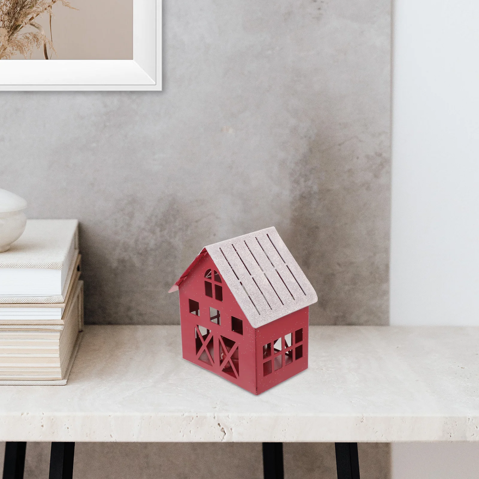 

Christmas Snow Decoration Handmade Iron Desktop Village Cottage Festive Miniature Holder For Holiday Party Wedding