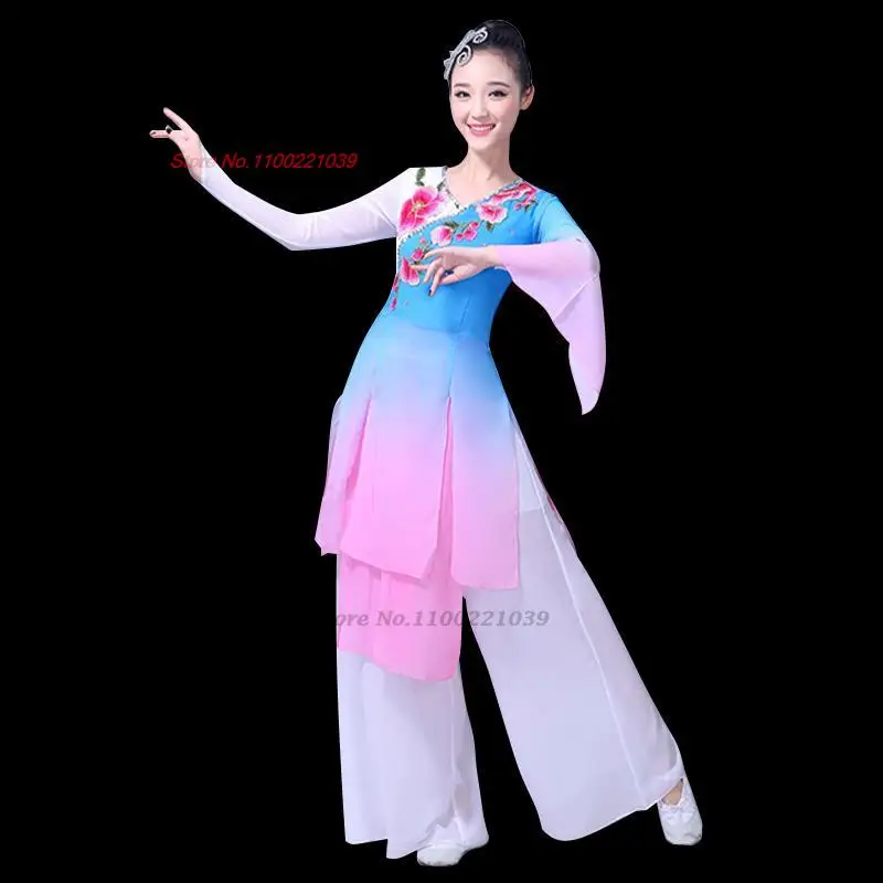 2025 ملابس رقص صينية تقليدية الوطنية زهرة التطريز مرحلة الأداء بلايز + فستان أطفال مع سروال داخلي زي رقص شعبي hanfu