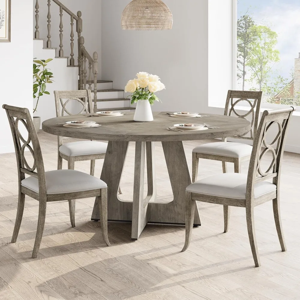 

47-inch Round Large Dining Table Set,With Wooden Top And Legs For Home Dining Room, Farmhouse Dinner Table