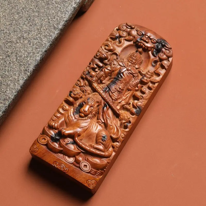 -struck martial god Zhao Gongming's natural , double-sided relief jujube wood talisman, Five Thunder