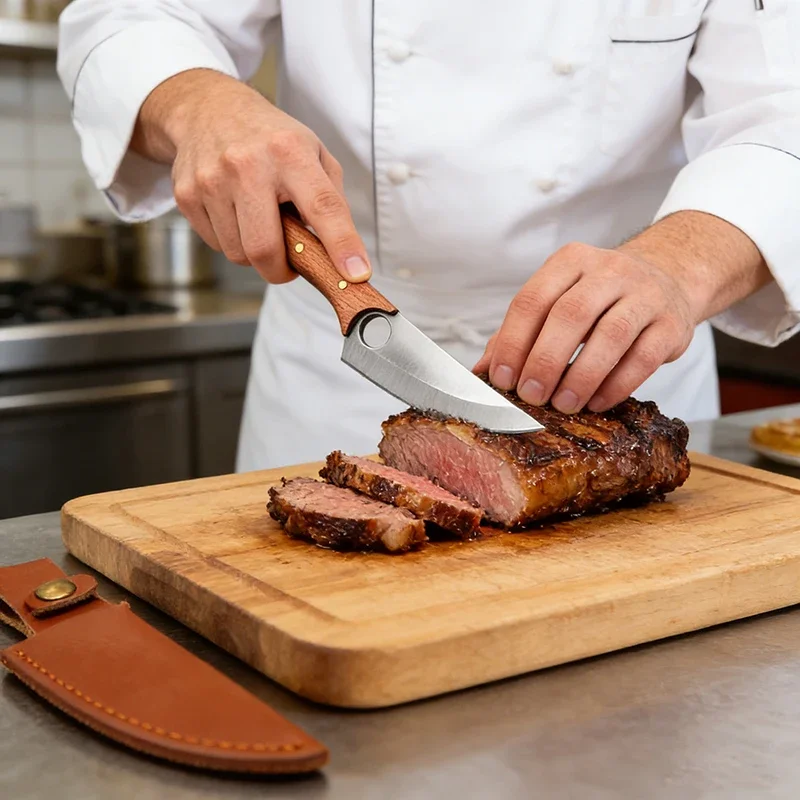 Portable 1/2/3pcs Butcher Knife Set, Sharp Curved Blade with Wood Grip & Protective Sheath, Ideal for Picnic, Fishing