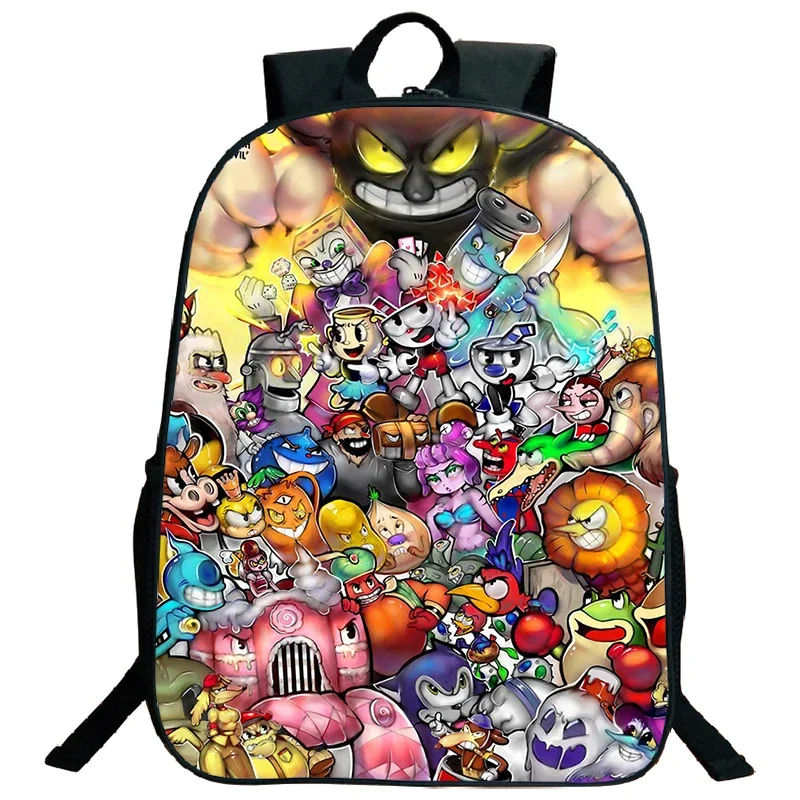 Grande Capacidade Cuphead Print Mochila para meninos e meninas, Cosplay Schoolbag, sacos de viagem, mochilas escolares, Softback Crianças Bookbag, 16"