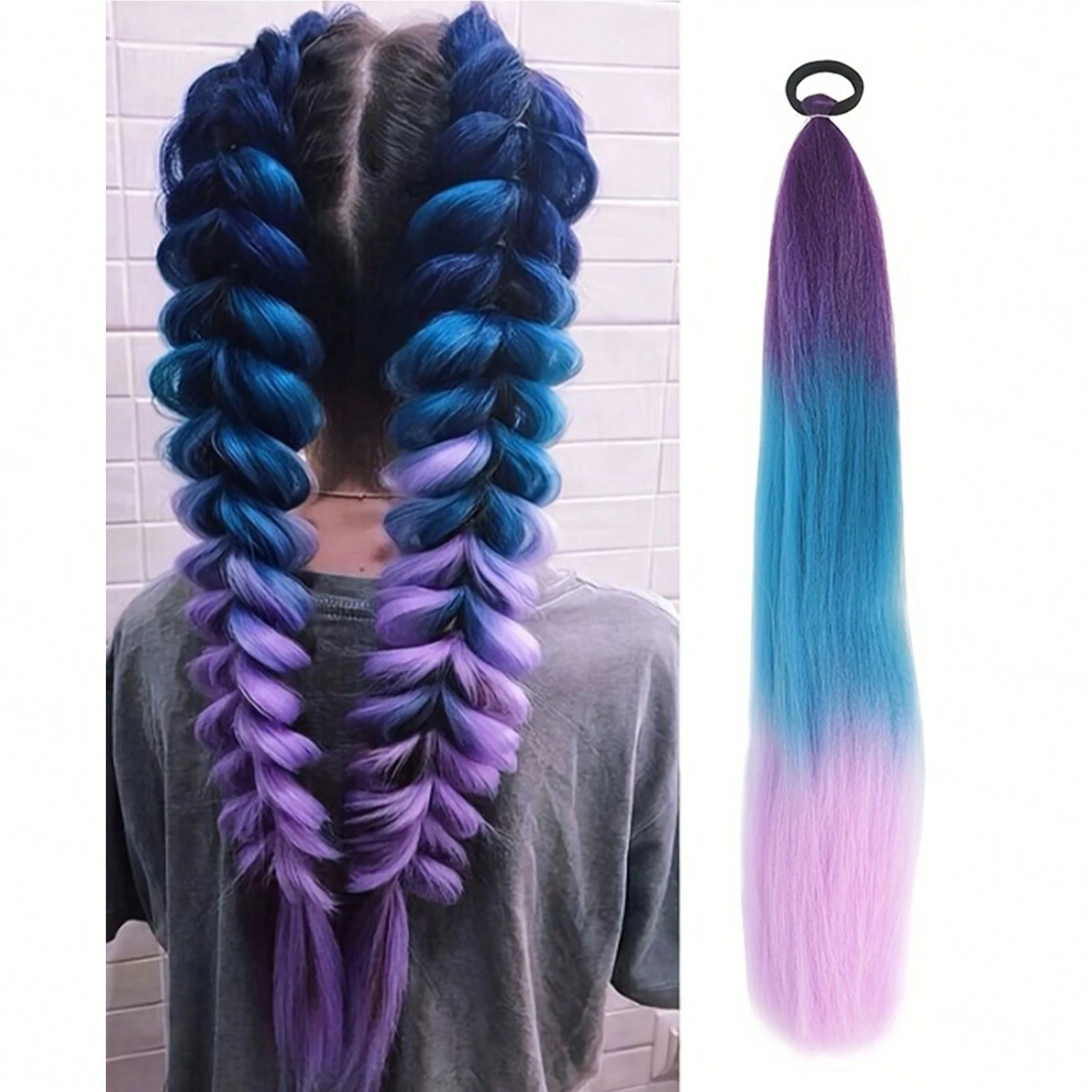 

Snythetic Colored Hair Extensions 24 Inch Ponytail Extension With Hair Tie Ombre Braid Ponytail Rainbow For Women Kids