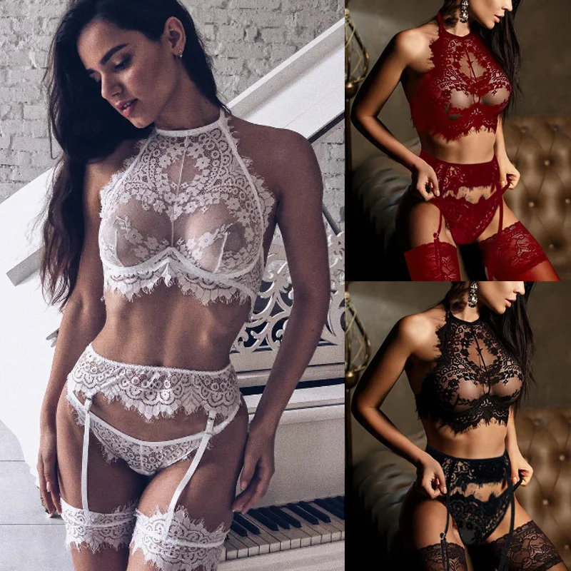 Women Sexy Lingerie Lace Bra Set Underwear Solid Sexy Panty Bandage Set Erotic Lingerie Dress Bra Briefs Set Exotic Apparel