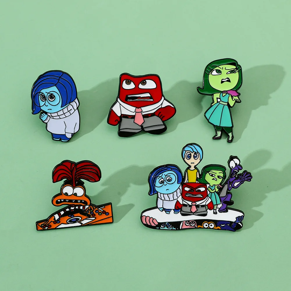 

Disney Inside Out Brooch Cartoon Joy Fear Anger Disgust Riley Sadness Action Anime Figures Backpack Pins Cute Childrens Gifts