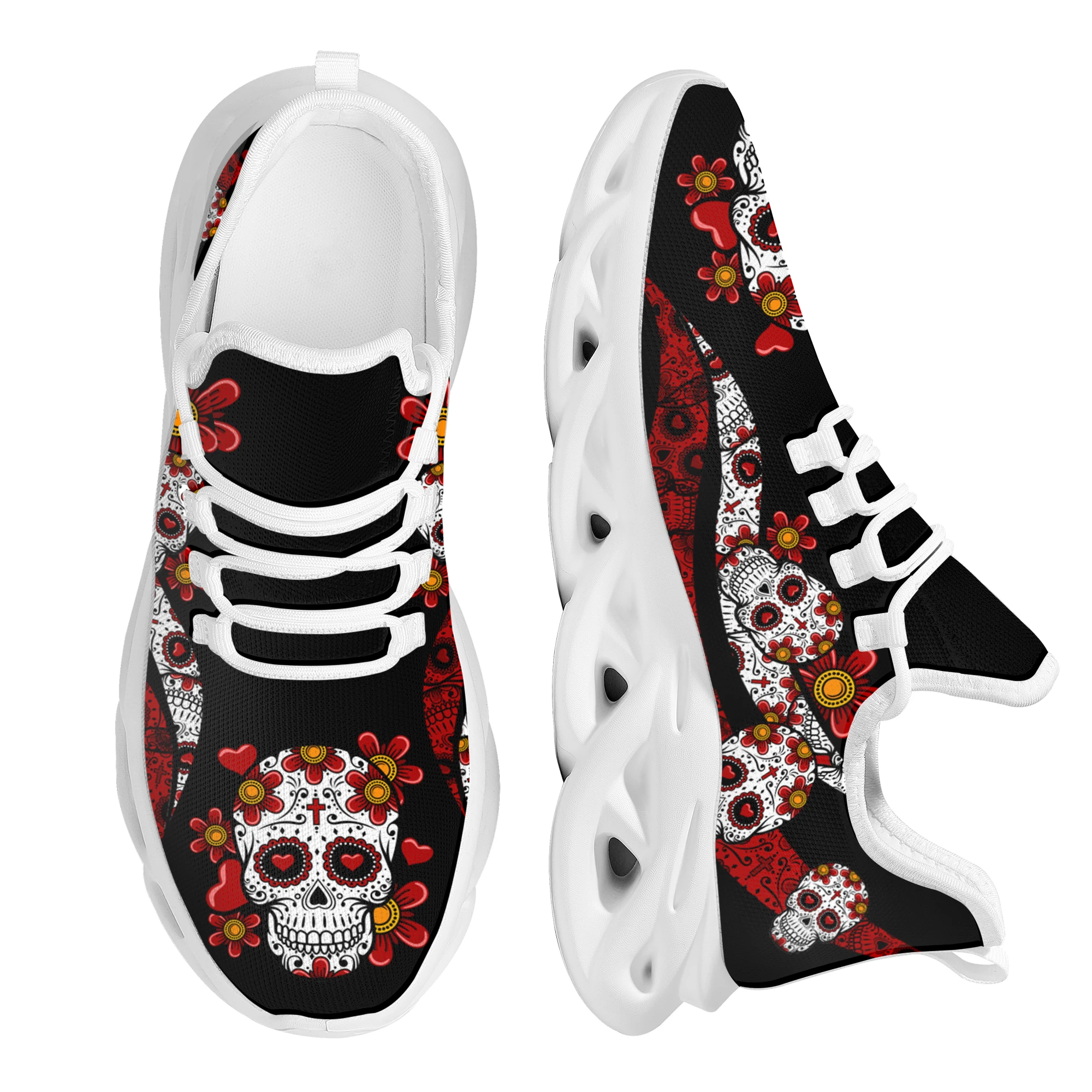 Zapatillas de deporte ligeras y transpirables, zapatos planos informales con estampado de calavera de girasol, tendencia juvenil al aire libre, vulcanizados con cordones, novedad de verano