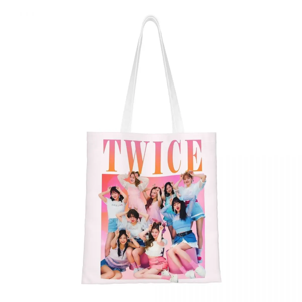 Kpop Singer Canvas Tote Bag para homens e mulheres, sacolas de compras estéticas, duas vezes Girls Group, design exclusivo