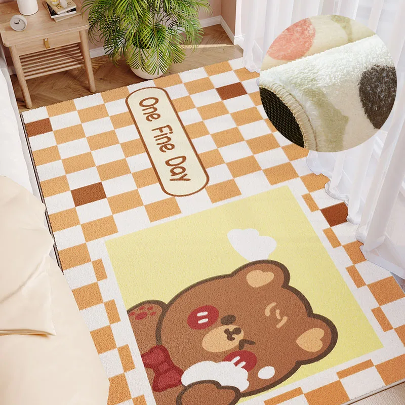 

Cute Bear Bedside Rug Wool Plush Rugs for Bedroom Decor Large Area Non-slip Carpets for Living Room Soft Cloakroom Carpet