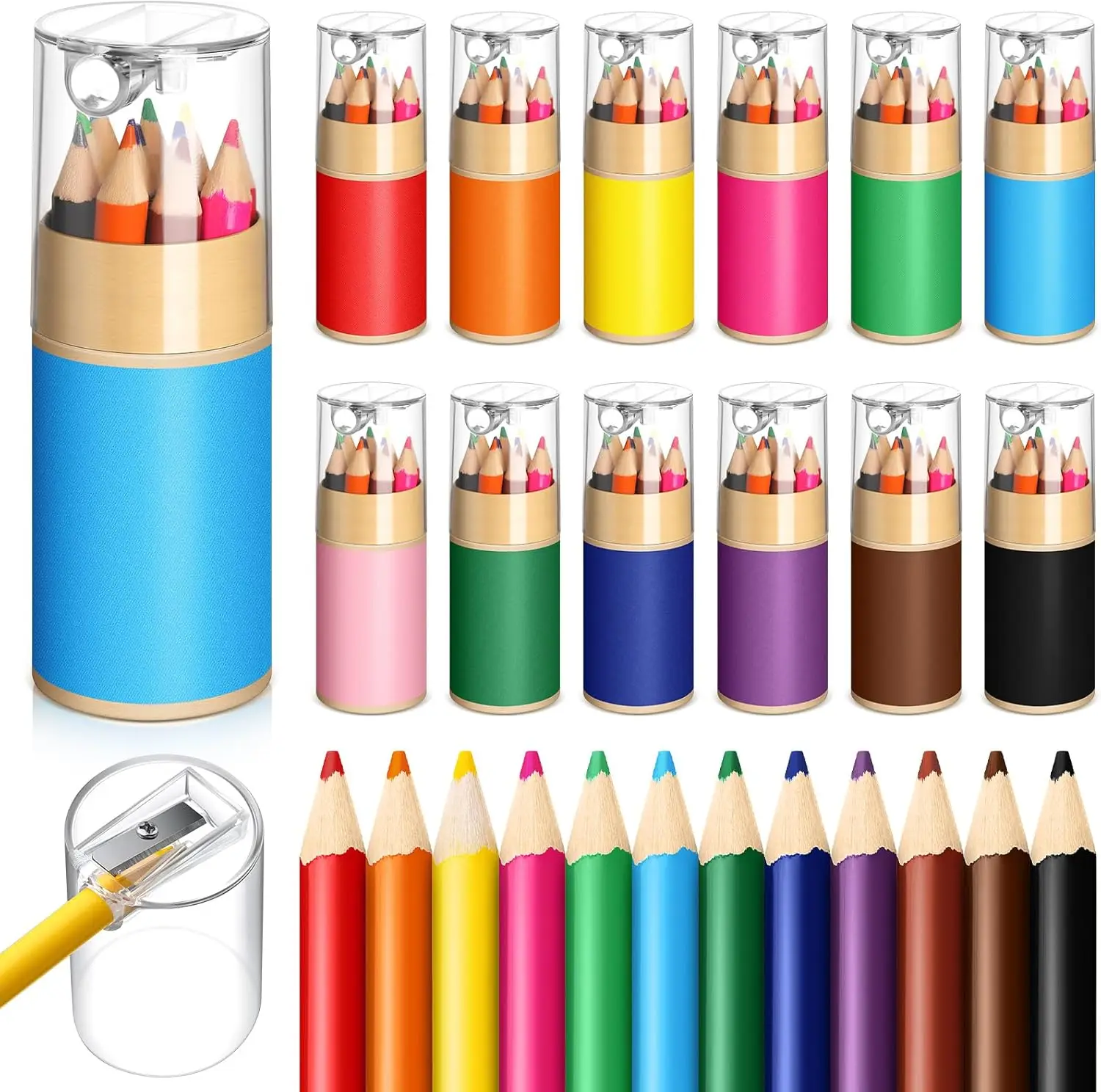 

12 Sets Mini Colored Pencils with Sharpener, 3.5" Small 12 Colors Portable Travel Pencil Set for Easter Graduation Party Favors