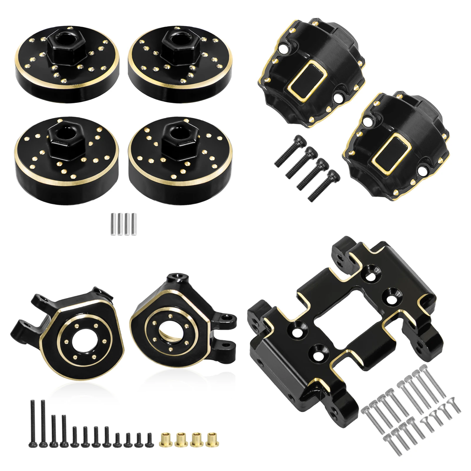 

OKHL Black Coating Brass Gearbox Mount Heavy Skid Plate Wheel Hex Hub Adapter Steering Knuckles Diff Covers for 1/32 Redcat