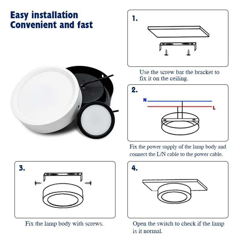 LED 다운라이트 표면 장착 패널 조명, 주방 침실 거실 가정용 천장 조명, AC 220V, 9W, 12W, 15W, 18W, 로트당 6 개