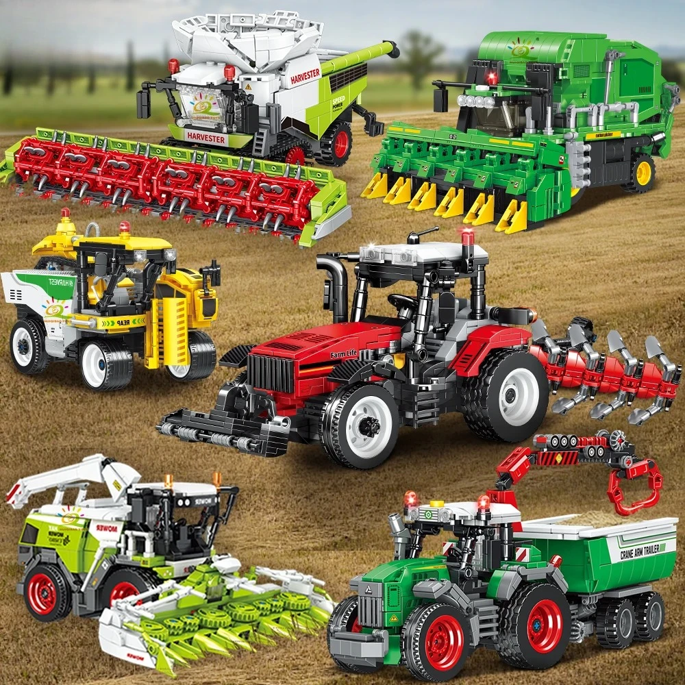 Série agricultor caminhão moc blocos de construção trator/cultivador/colheitadeira veículo meninos montagem carros modelo tijolos brinquedos presentes do feriado