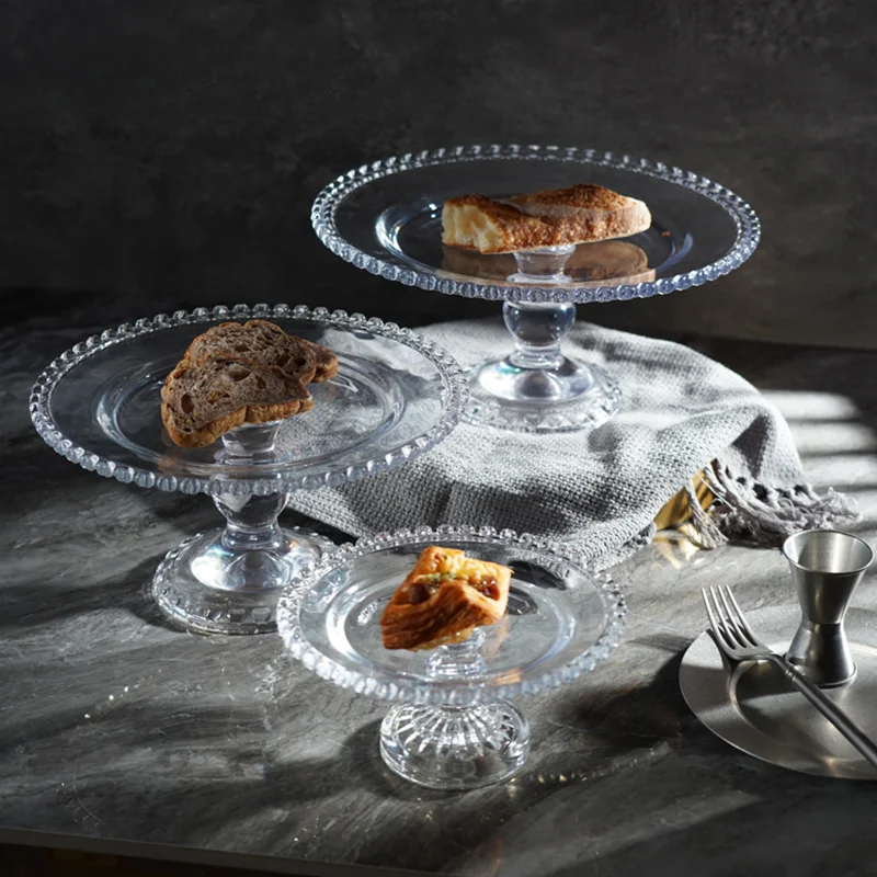 

High-legged cake tray with cover transparent glass dessert table display shelf fruit bowl buffet bread dessert plate