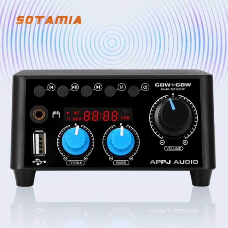 

SOTAMIA MA12070P Усилитель мощности Bluetooth 68 Вт * 2 Двухканальный цифровой аудиоусилитель HIFI Звуковой динамик U Дисковый плеер