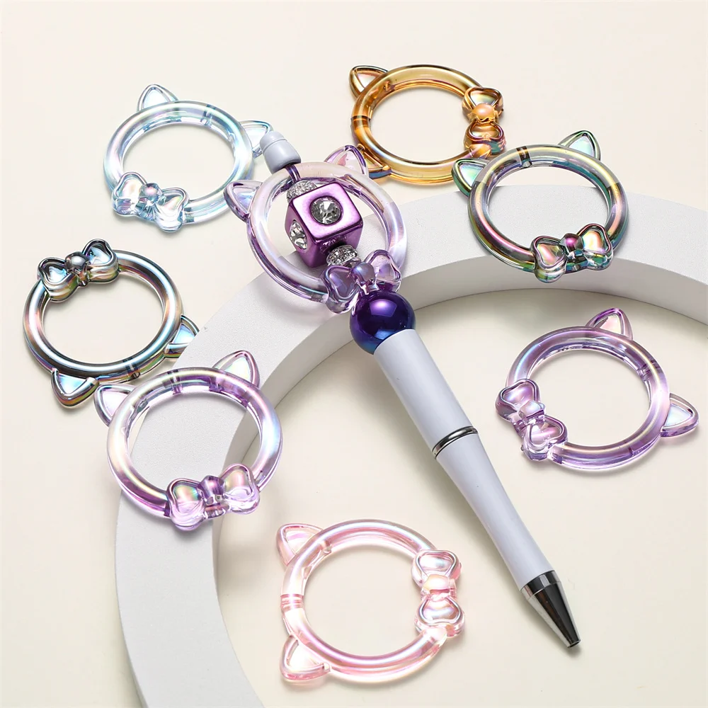 5 Stück/Packung 40mm Harz-Katzenohr-Schleifenperlen mit vertikalem Loch, bunte transparente Ringanhänger für DIY-Halsketten- und Armbandherstellung – Detail 3